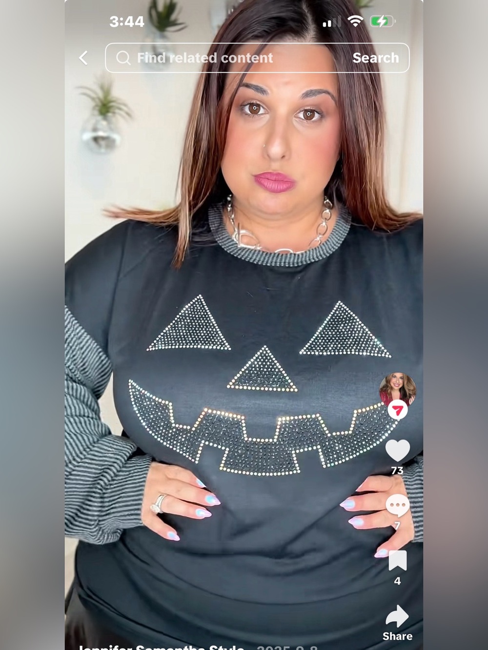 Plus Black Rhinestone Jack-o'-Lantern Sweatshirt Top